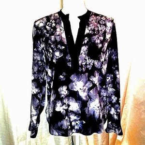 Rebecca Taylor Ghost Flower Silk Long Sleeved Button Top